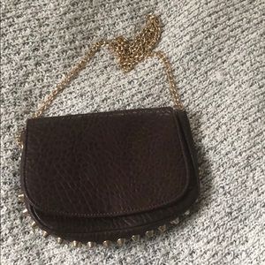 Brown/Dark Maroon shoulder purse with gold chain